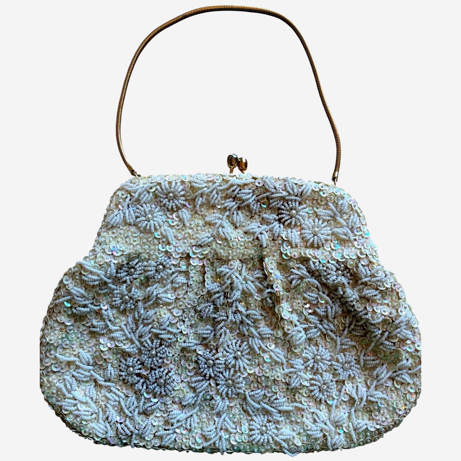 Vtg 50s Italian Glass Beaded Sequin Evening Purse Gold Luxury Hollywood Glam